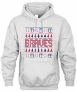 Atlanta Braves Christmas Baseball Trees Presents Ugly Sweater Hoodie