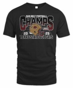 Texas State Bobcats 2025 Sun Belt Football Champs Helmet T-Shirt