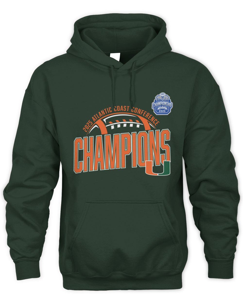 Official Miami Hurricanes 2025 ACC Champions Logo Football Hoodie