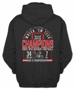 Men's Black Texas Tech Red Raiders 2025 Big 12 Football Champions Score Sweatshirt Hoodie