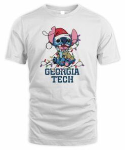 Georgia Tech Yellow Jackets Cute Stitch Christmas Lights NCAA T-Shirt