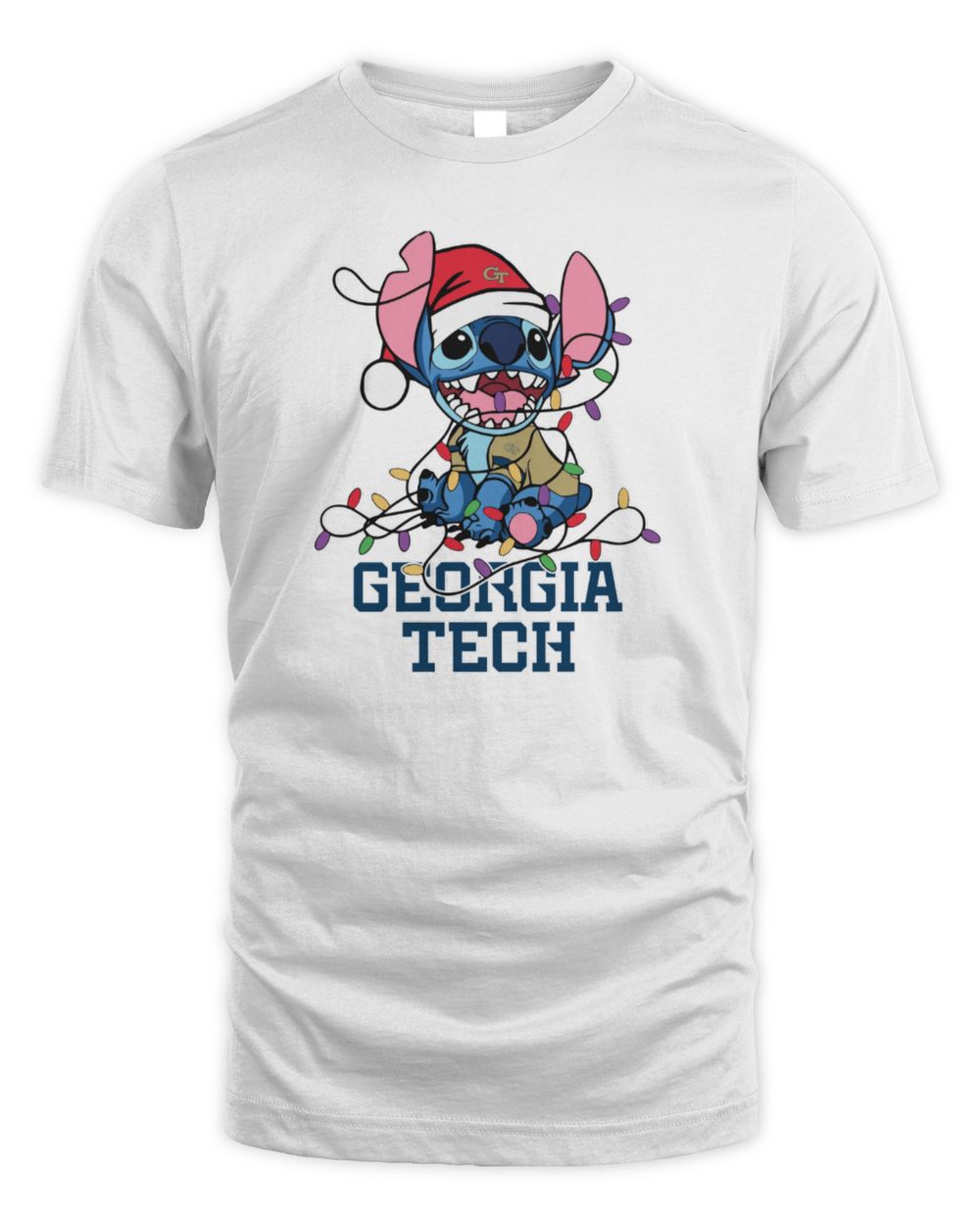 Georgia Tech Yellow Jackets Cute Stitch Christmas Lights NCAA T-Shirt