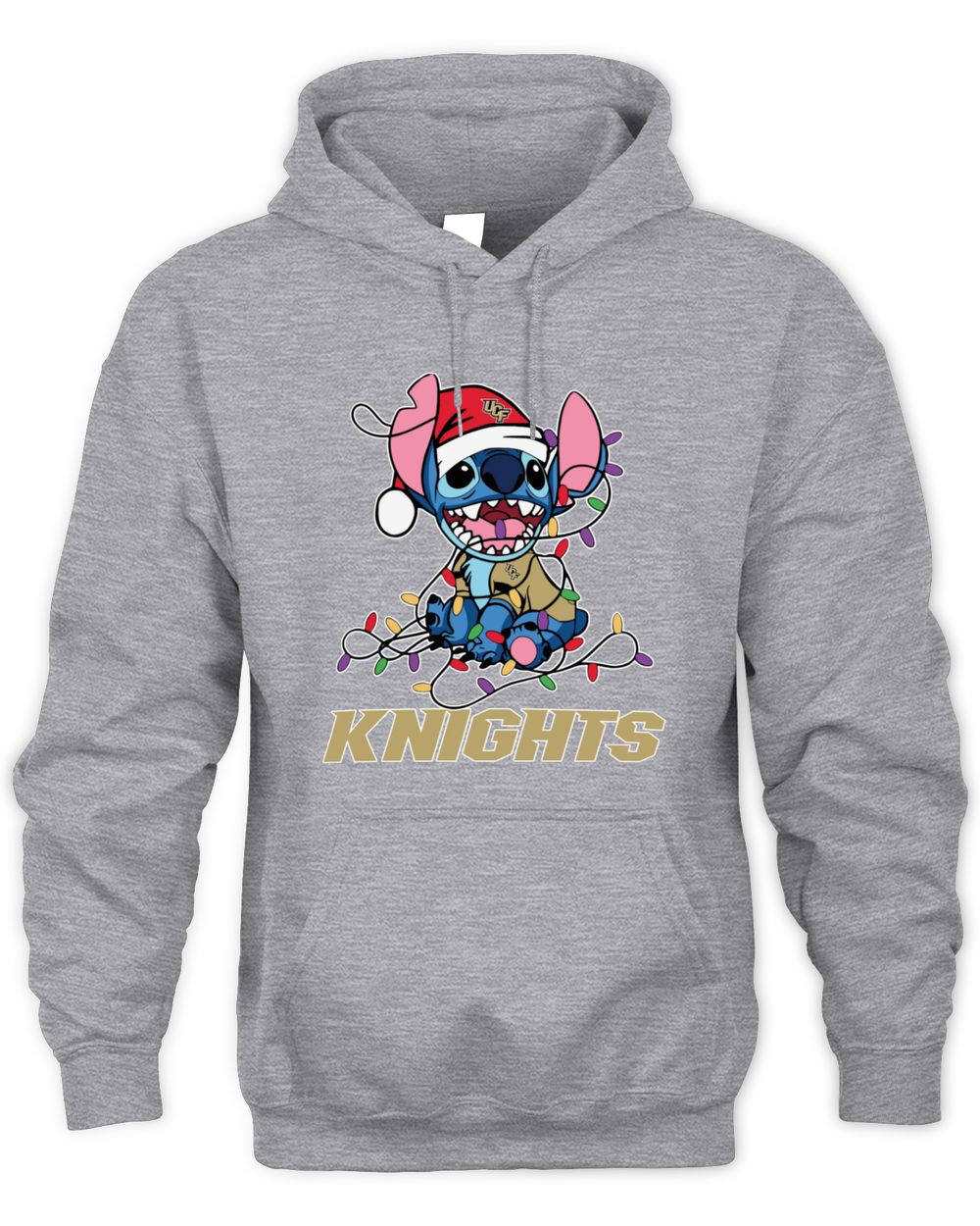 UCF Knights Stitch Santa Christmas Lights Hoodie