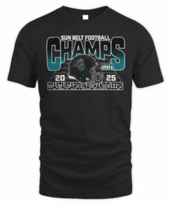 Coastal Carolina Chanticleers 2025 Sun Belt Football Champs Helmet T-Shirt