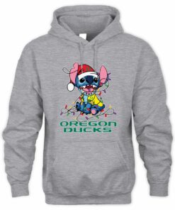 Oregon Ducks Stitch Santa Christmas Lights Hoodie