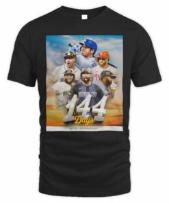 MLB Opening Day Countdown 144 Days Dodgers Phillies Brewers Tigers Baseball T-Shirt