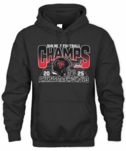 NCAA Shop Sun Belt Champs 2025 Arkansas State Red Wolves Helmet Graphic Hoodie