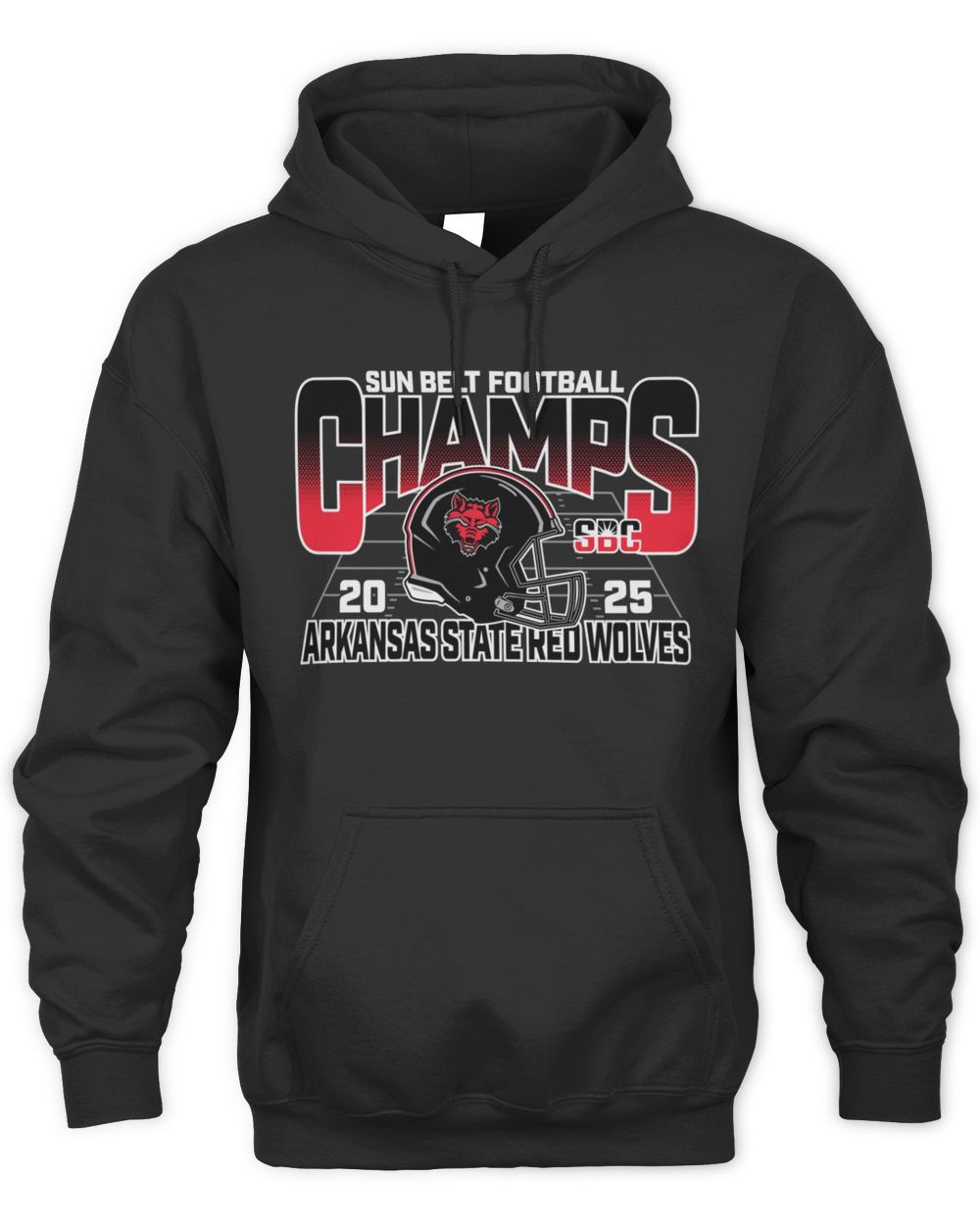 NCAA Shop Sun Belt Champs 2025 Arkansas State Red Wolves Helmet Graphic Hoodie