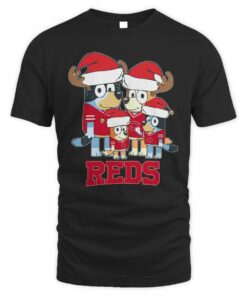 Cincinnati Reds Bluey Santa Family Christmas Baseball T-Shirt