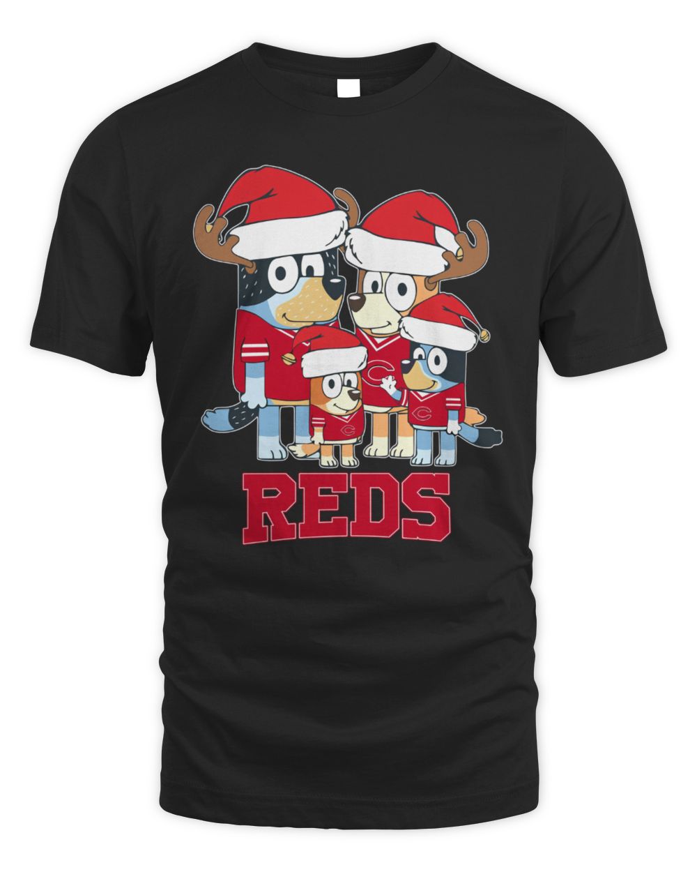 Cincinnati Reds Bluey Santa Family Christmas Baseball T-Shirt