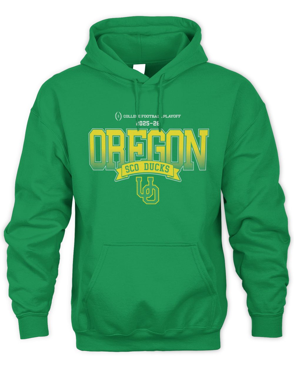 Oregon Ducks Store McKenzie SewOn' Postseason 25 R1 Yellow Oregon Sco-Ducks Interlocking UO CFP Sweatshirt Hoodie
