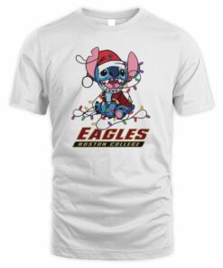 Boston College Eagles Cute Stitch Christmas Lights NCAA T-Shirt