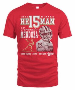 Fernando Mendoza Mens Crimson Indiana Hoosiers 2025 He15man Trophy Winner Fashion Player T Shirt