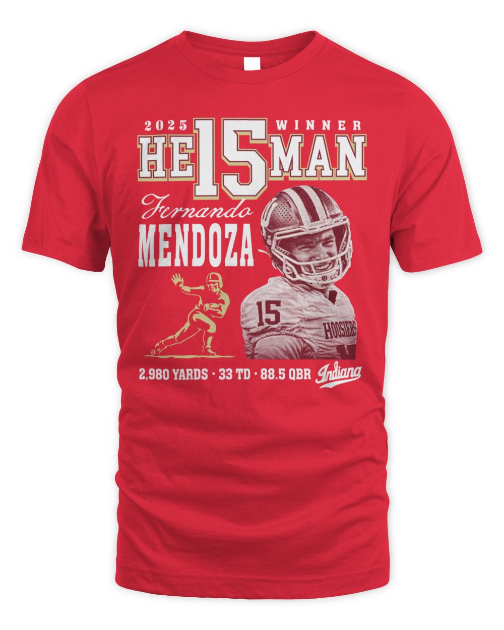 Fernando Mendoza Mens Crimson Indiana Hoosiers 2025 He15man Trophy Winner Fashion Player T Shirt