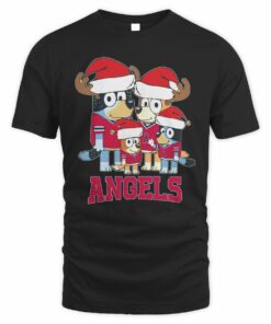 Los Angeles Angels Bluey Santa Family Christmas Baseball T-Shirt
