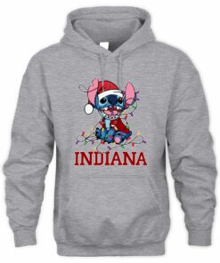 Indiana Hoosiers Stitch Santa Christmas Lights Hoodie