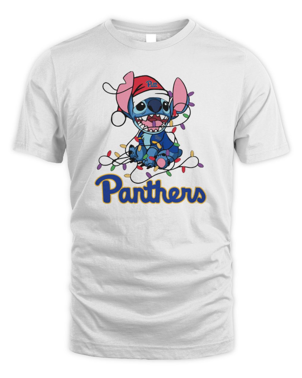 Pittsburgh Panthers Cute Stitch Christmas Lights NCAA T-Shirt
