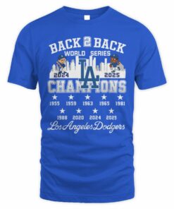 Back 2 Back World Series Champions Los Angeles Dodgers City Skyline T-Shirt