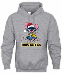 Iowa Hawkeyes Stitch Santa Christmas Lights Hoodie