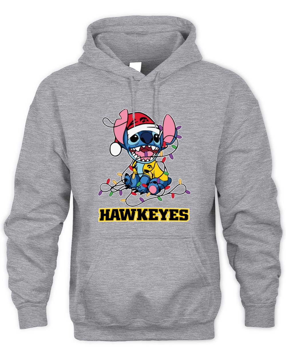 Iowa Hawkeyes Stitch Santa Christmas Lights Hoodie