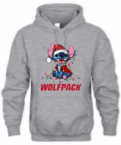 NC State Wolfpack Stitch Santa Christmas Lights Hoodie