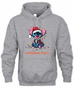 Virginia Tech Hokies Stitch Santa Christmas Lights Hoodie