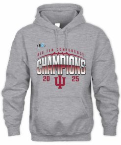 Men's Heather Gray Indiana Hoosiers 2025 Big Ten Football Champions Endzone Speed Sweatshirt Hoodie
