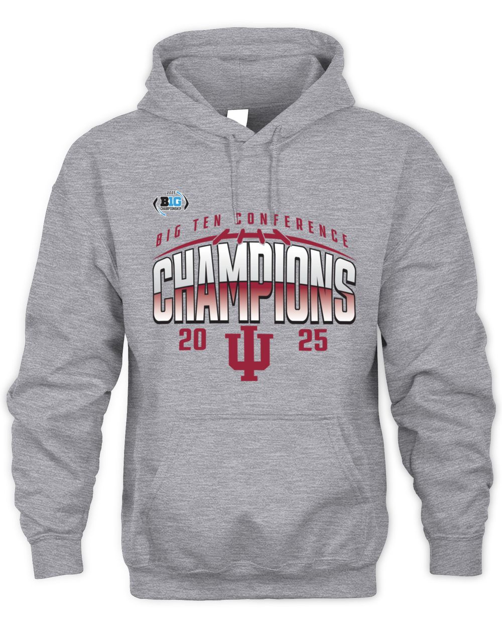 Men's Heather Gray Indiana Hoosiers 2025 Big Ten Football Champions Endzone Speed Sweatshirt Hoodie