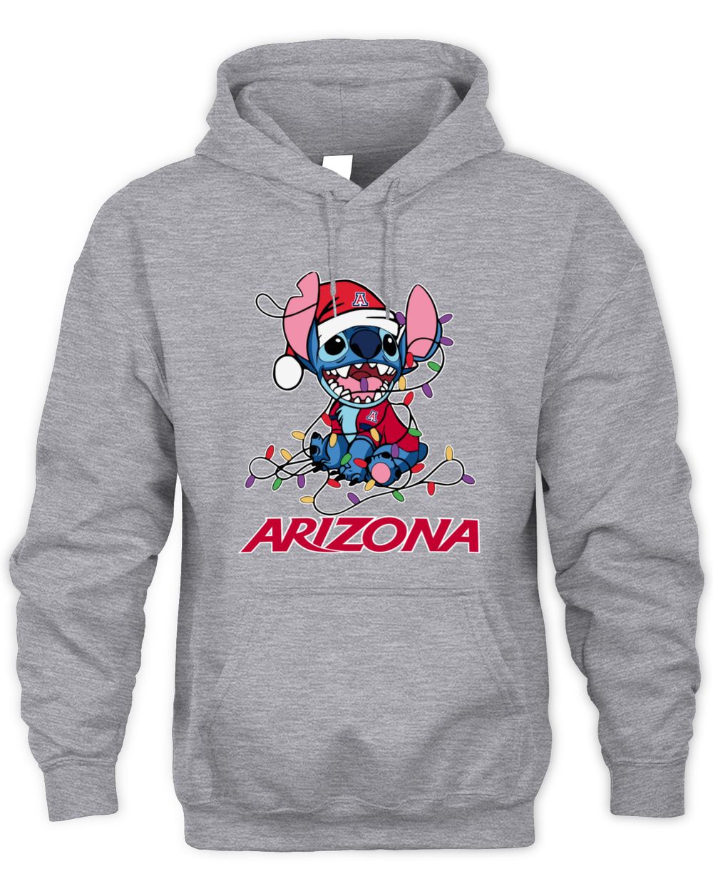 Arizona Wildcats Stitch Santa Christmas Lights Hoodie