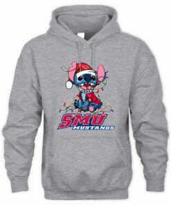 SMU Mustangs Stitch Santa Christmas Lights Hoodie
