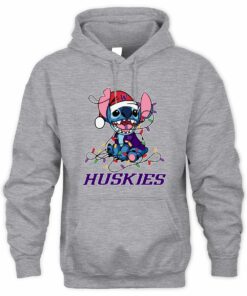 Washington Huskies Stitch Santa Christmas Lights Hoodie
