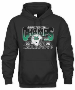 NCAA Shop Sun Belt Champs 2025 Marshall Thundering Herd Helmet Graphic Hoodie