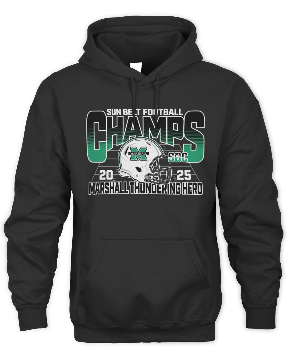NCAA Shop Sun Belt Champs 2025 Marshall Thundering Herd Helmet Graphic Hoodie