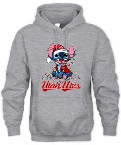 Utah Utes Stitch Santa Christmas Lights Hoodie