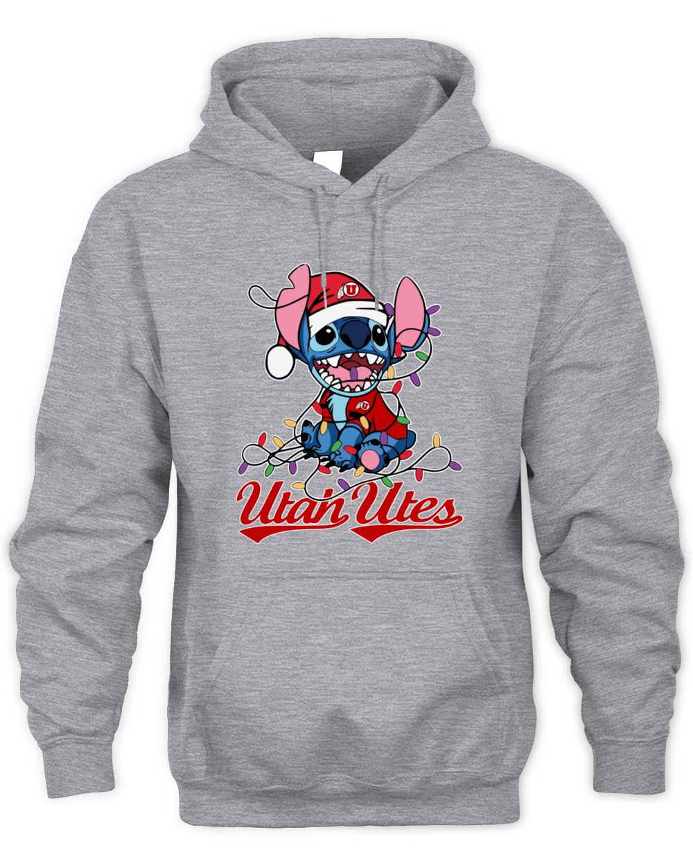Utah Utes Stitch Santa Christmas Lights Hoodie