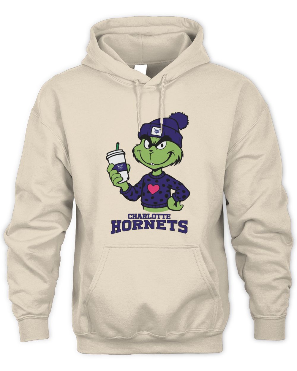 Charlotte Hornets Grinch Christmas Coffee Heart Basketball Holiday Hoodie