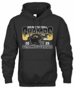 NCAA Shop Sun Belt Champs 2025 Southern Miss Golden Eagles Helmet Graphic Hoodie