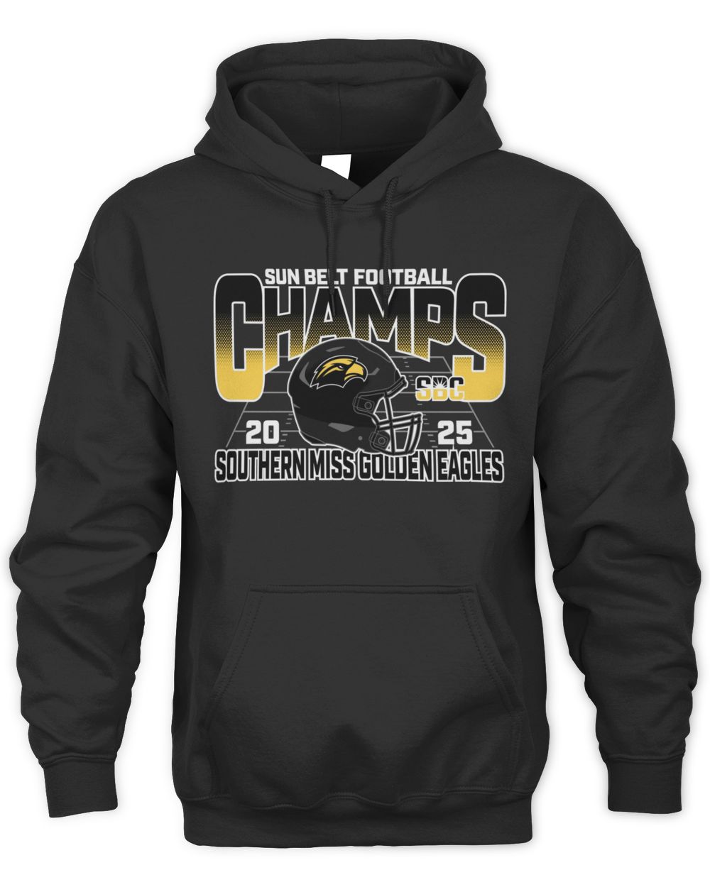 NCAA Shop Sun Belt Champs 2025 Southern Miss Golden Eagles Helmet Graphic Hoodie