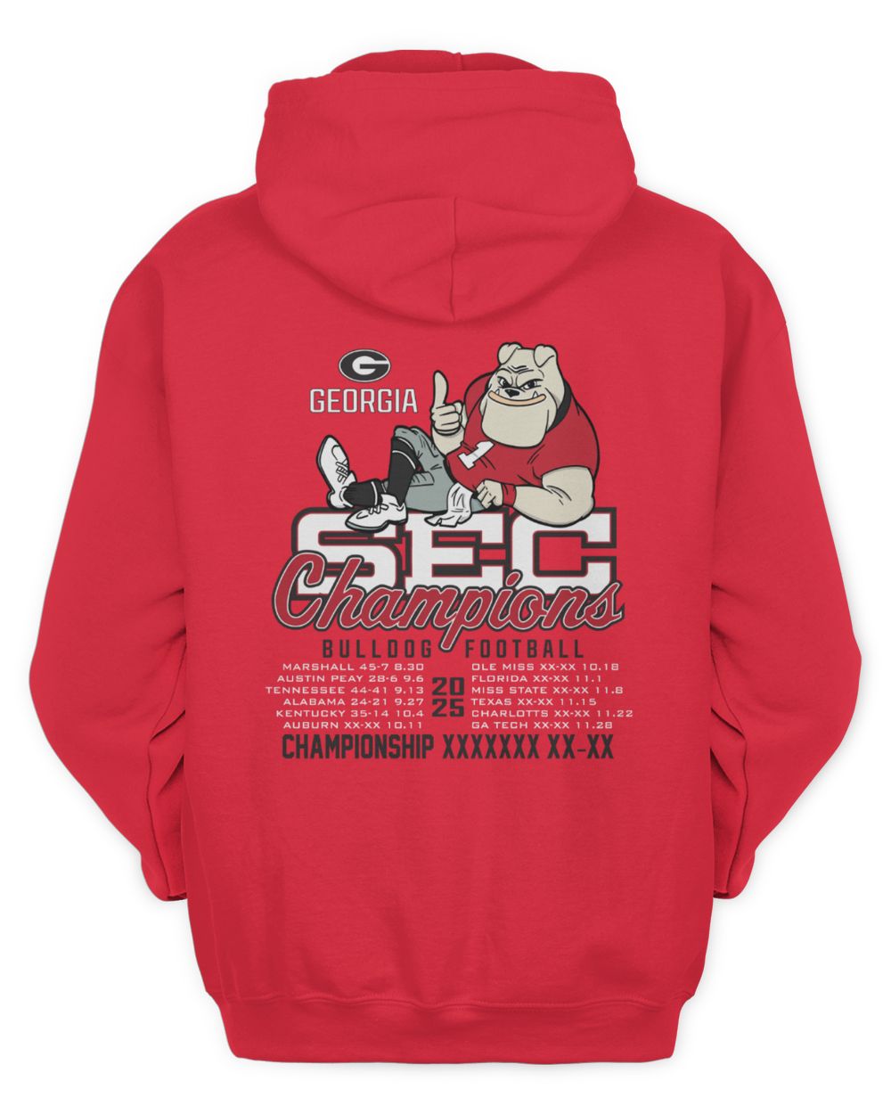 Men's Red Georgia Bulldogs 2025 SEC Football Champions Recap Red Hoodie