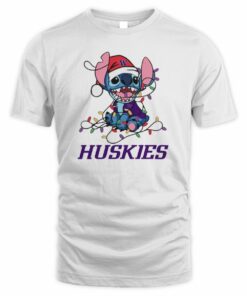 Washington Huskies Cute Stitch Christmas Lights NCAA T-Shirt