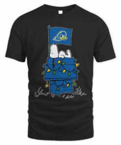 Delaware Blue Hens Snoopy House Holiday Lights T-Shirt