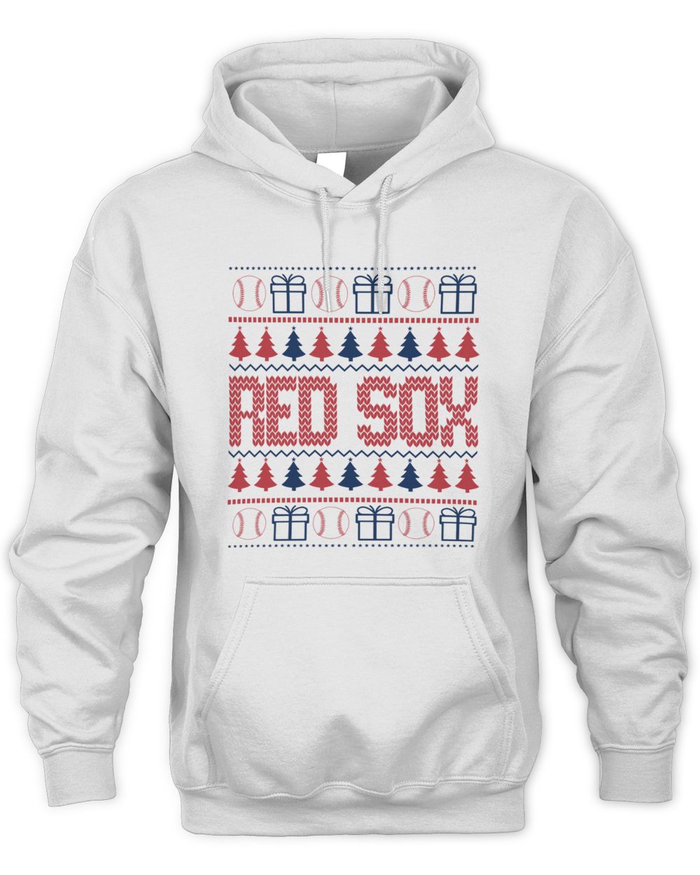 Boston Red Sox Christmas Baseball Trees Presents Ugly Sweater Hoodie