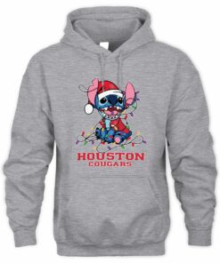 Houston Cougars Stitch Santa Christmas Lights Hoodie