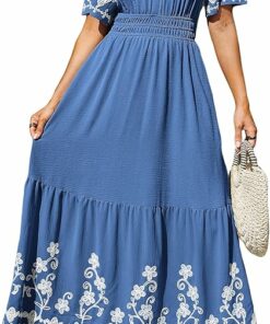 Embroidery Blue Floral Midi Dress EA88