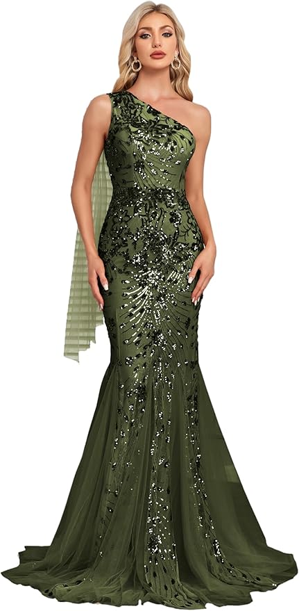 Olive Green Glitter Mermaid Dress EA80