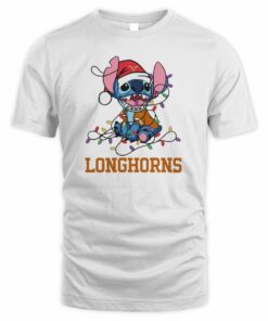 Texas Longhorns Cute Stitch Christmas Lights NCAA T-Shirt