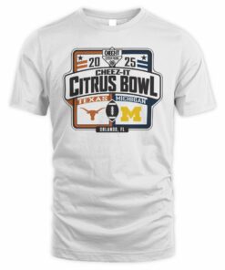 NCAA Shop Unisex Blue 84 White Michigan Wolverines vs Texas Longhorns 2025 Cheez-It Citrus Bowl Matchup T-Shirt