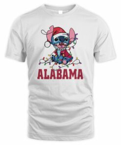 Alabama Crimson Tide Cute Stitch Christmas Lights NCAA T-Shirt