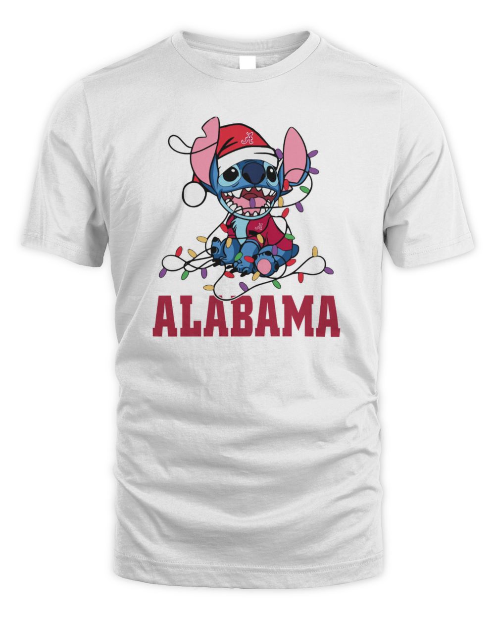 Alabama Crimson Tide Cute Stitch Christmas Lights NCAA T-Shirt