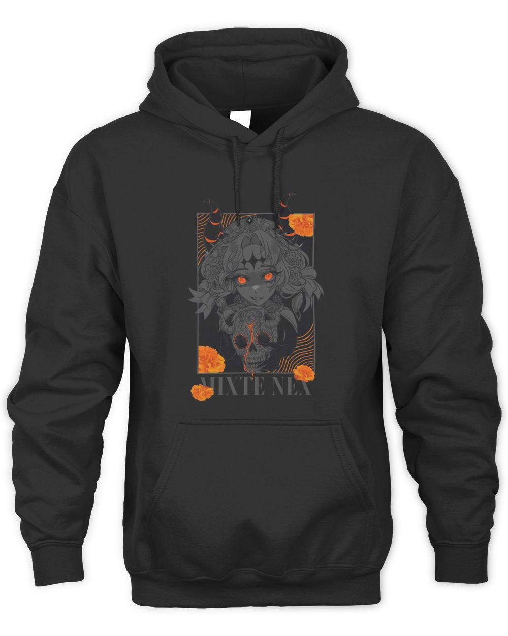 MixteNex Calavera Festival Skull Orange Graphic Hoodie